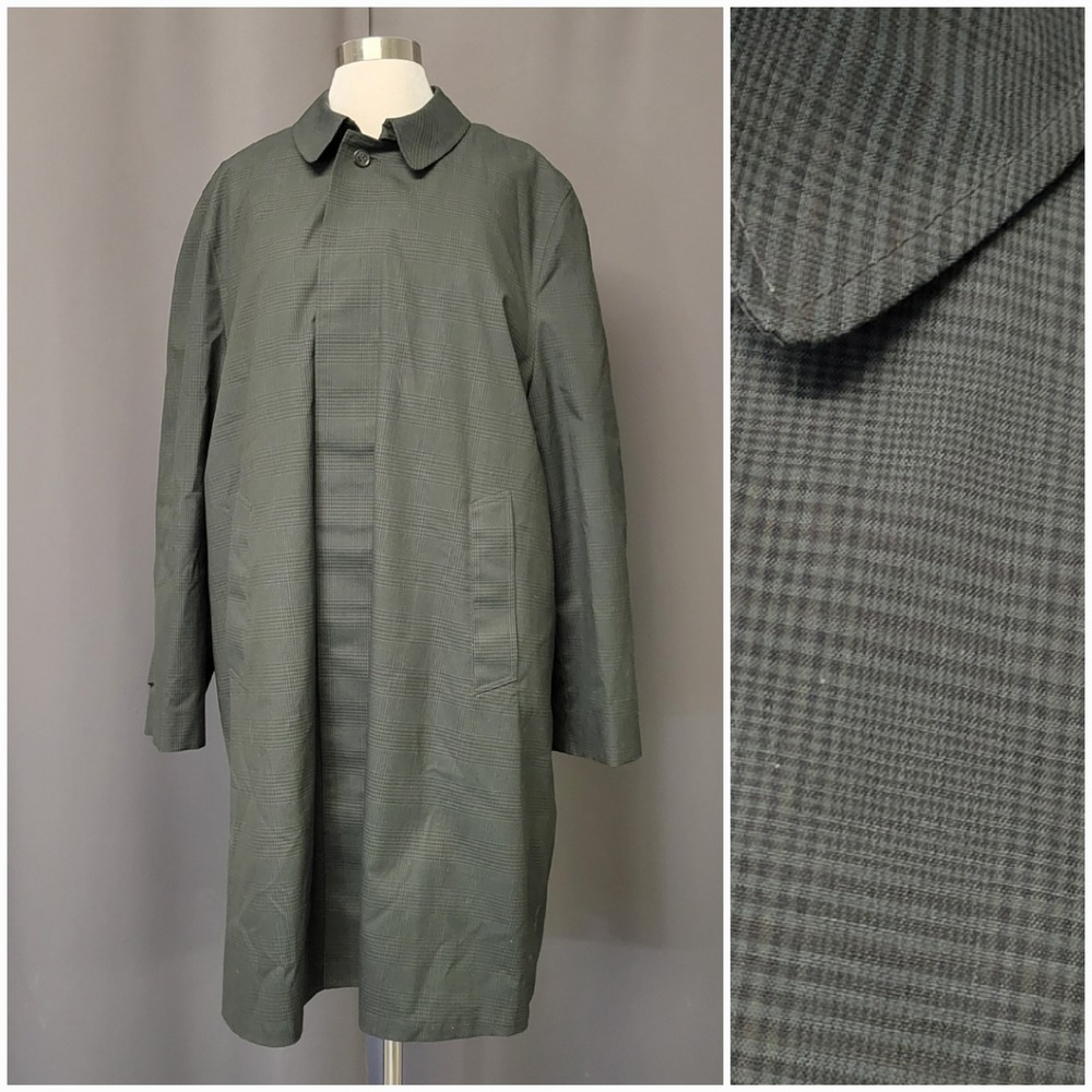 Vintage 60s Towncraft Plus Overcoat Dark Green Glen Plaid Faux Fur Lining 44‎